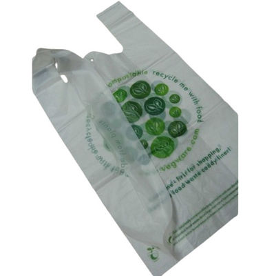 OEM กระเป๋าเสื้อยืดสีขาวที่สามารถบีโอเดรเกรดได้ กระเป๋าเก็บของ PBAT PLA อาหารเมล็ดข้าวโพด